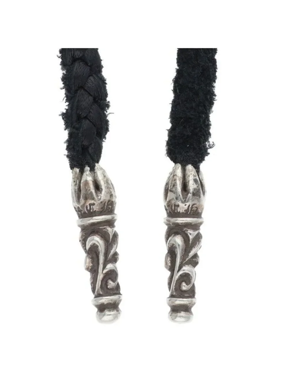 Chrome Hearts Leather Braid Scroll Blade Silver Necklace